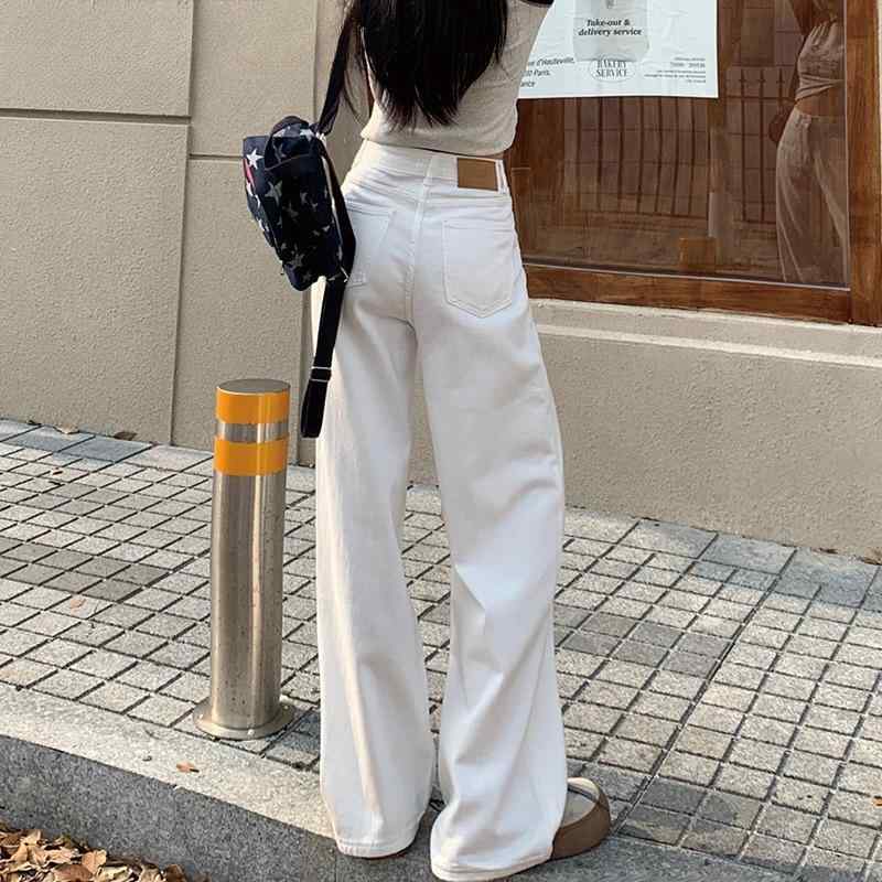 レディース 夏用 ホワイト ハイウエスト ワイドレッグ デニムパンツ スリム効果 ルーズフィット ストレートシルエット ロング丈 フロア丈 ドレープ感 カジュアル 普段使い ストレッチ素材