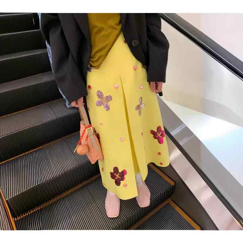 レディース スカート ビーズ刺繍 豪華刺繍 特殊刺繍 ミディ丈 春夏 エレガント デザイン 女性用 フェミニン スタイル|LAONsChoice
