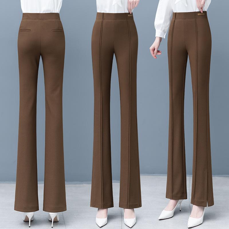 レディース 秋冬 裏起毛 ハイウエスト 微フレア パンツ 細見え ストレート 筒 形 カジュアル スーツパンツ 普段使い 暖か 伸縮性