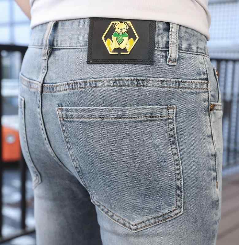 デニム メンズ 熊 刺しゅう 酸化ジルコニウム スキニーフィット 刷り上げるズボン下 ジーンズ 伸ばすこと原料品 心地好い表現スタイル 流行り物