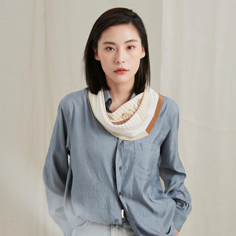 レディース スカーフ 春夏 真絹 ミルクティーベージュ 柔らかい 桑蚕絲 ネックチーフ ヘアバンド 軽量 普段使い アクセサリー