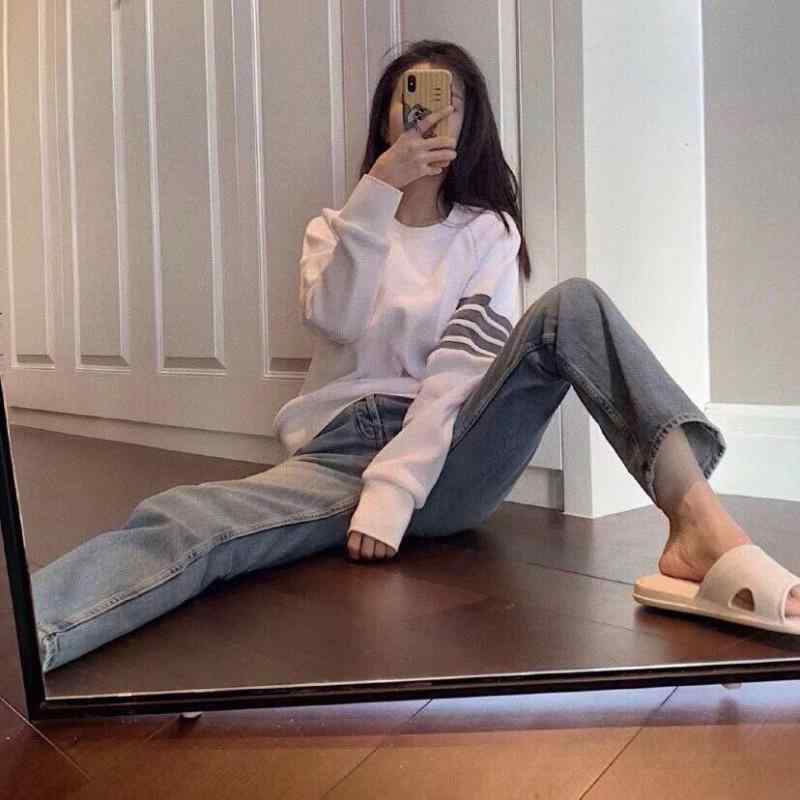 パーカー レディース 千鳥格子 ストライプ クルーネック 秋冬 ゆったり 4本ライン カジュアル プルオーバー トップス アウター 暖か レイヤード 普段使い コットン混紡