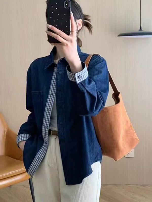 プルオーバー レディース 長袖 ジーンズ レトロ 読み合わせる柄 対比色合い 花の冠yd 肌付き トップス うす暗い青色 綿原料品 伸縮性 普段使い走り ビッグ影ぼうし