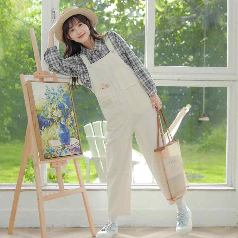 吊帯パンツ レディース デニム 杏色 ゆったり ストレート かわいい 春秋 カジュアル 普段使い 軽量 伸縮性