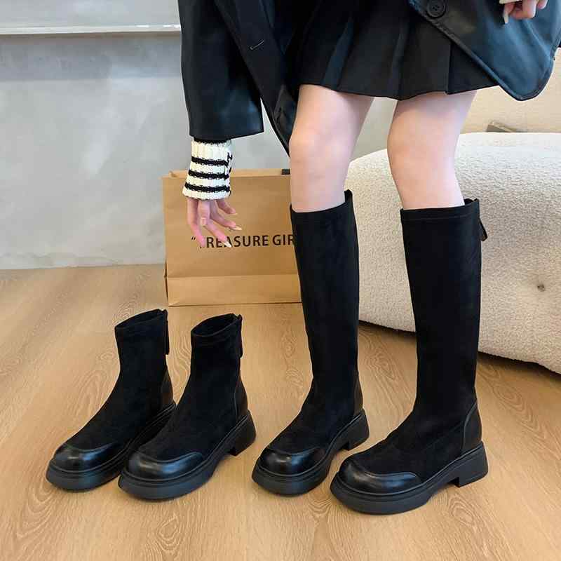 ロングブーツ レディース スエードクロス原料品 伸縮性 脚痩せ成り行き 太腿ゆったり 御機嫌とり捨てる 大きめ大きさ 秋冬 普段使い走り 軽さ 延性のある 広広とした填まる