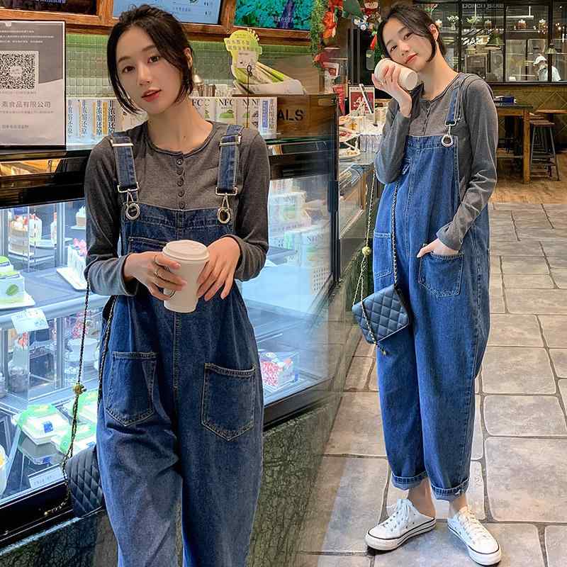 マタニティ 春 デニム サロペット ワイド レッグ パンツ ゆったり スタイル インナー Tシャツ 日常使い カジュアル セット ジーンズ 素材 リラックス フィット 外出 コーデ