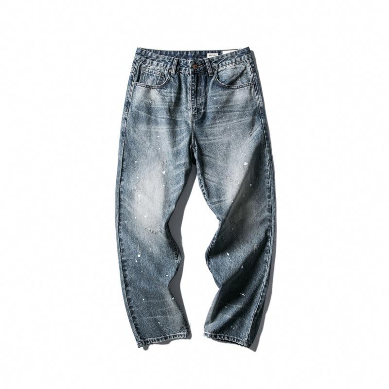 レディース ハーレムパンツ 秋 フェミニン レトロ コットン デニム ルーズフィット ワイドシルエット スプラッシュプリント カジュアル ワークスタイル ストリートファッション