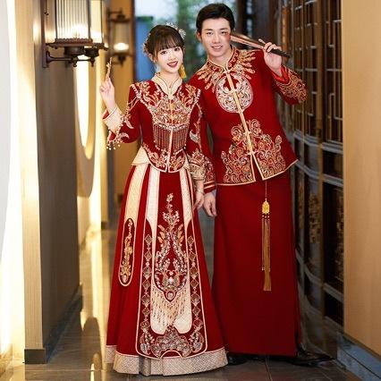 ウェディングドレス 中華 レディース ベルベット素材 秋冬用 大きめサイズ 結婚式敬酒服 エレガントデザイン フォーマルウェア 女性用礼服 高級感 伸縮性 吸湿速乾 伝統スタイル 乾杯ドレス