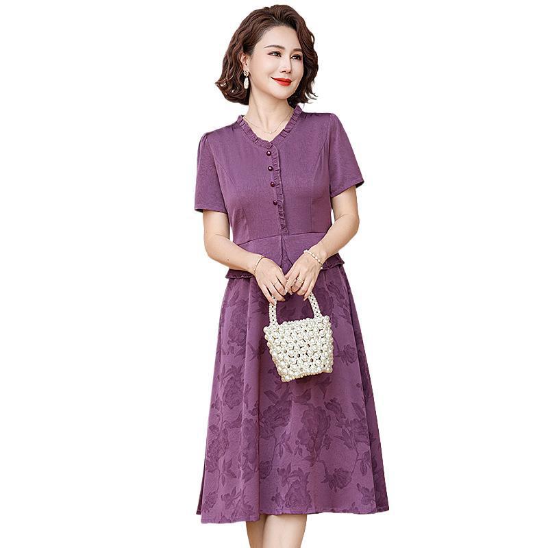 チャイナドレス ワンピース レディース 中年女性用 夏用 シフォン 中長丈 大きいサイズ お腹カバー スタイルアップ スタイリッシュ 軽量 通気性 涼しい 普段使い ミドルシルエット