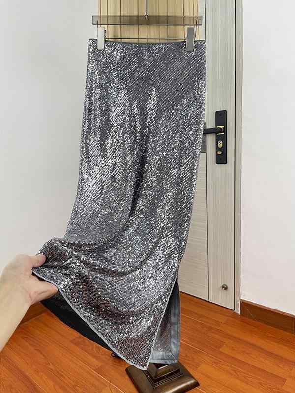 スカート レディース スパンコール チュール ペンシル 中長丈 キラキラ 輝く 生地 華やか デザイン 女性 かわいい スタイル パーティー 対応 普段使い