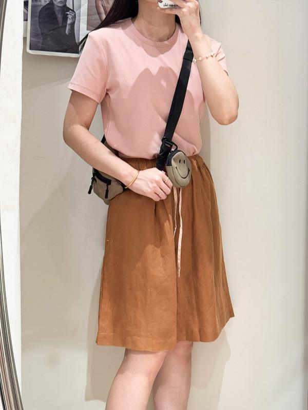 レディース 夏用 リネン ショートパンツ 伸縮腰 カジュアル 軽量 通気性 吸湿速乾 膝上丈 フル麻素材|LAONsChoice