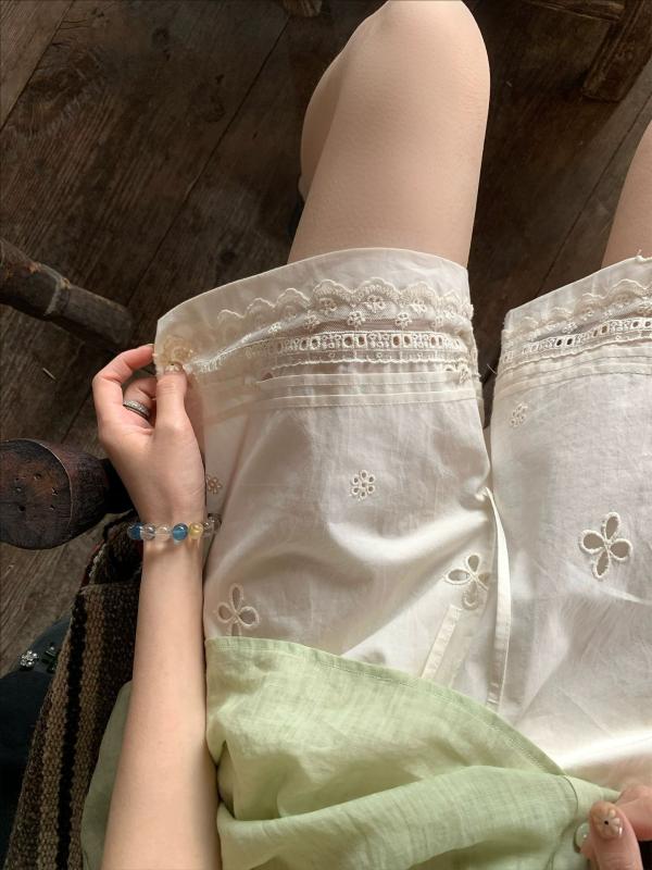 レディース ワイドレッグ ショートパンツ クロシェ 花柄 透かし 伸縮ウエスト 夏用 カジュアル リラックス スタイル 日常使い 通気性 軽量 涼しい デザイン