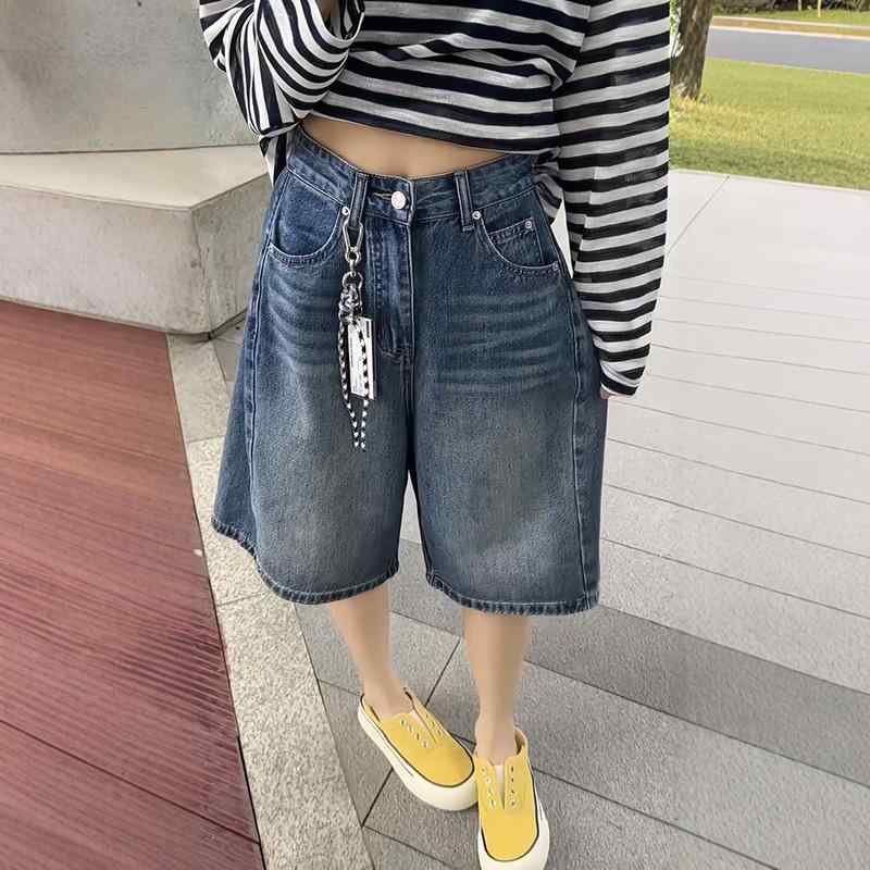 レディース デニム ショートパンツ 夏用 ゆったり ワイドレッグ 大きめサイズ ぽっちゃり対応 スリム見せ 梨型体型 カジュアル デニム素材 膝上丈 普段使い