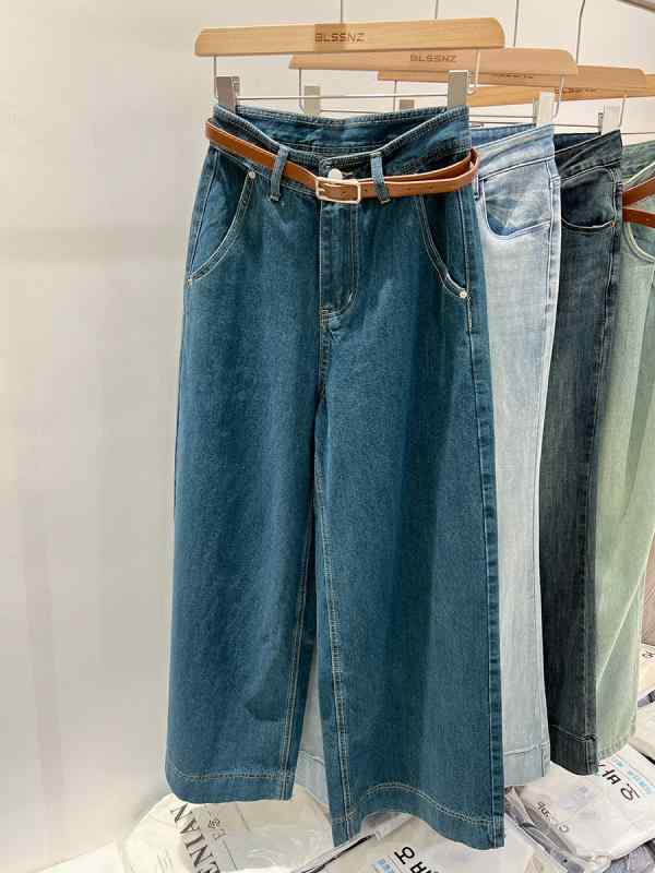 女性用 デニムパンツ 秋冬 ハイウエスト ワイドレッグ ロングパンツ レトロ ブルー ルーズ 細見え フレア ストレート デニム素材 カジュアル ストレッチ 快適
