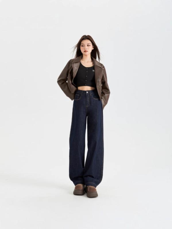 デニムパンツ レディース 春夏 レトロ ワイドレッグ ストレート ゆったり スリム 普段使い キャンパス デニム コットン ストレッチ ルーズフィット ビッグシルエット