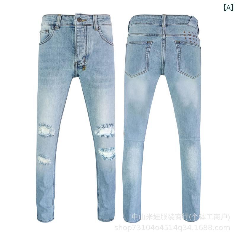 メンズ ジーンズズボン下 デニム か細い相応う スリムレッグ うつり変わり リップド ウィスカー産業 ウォッシュ ビンテージ 古着 心地好い 表どおり 表現スタイル 修身 潮男 返り咲き 欧美 高街 ・靭接 破洞 猫? 牛仔? 洗水 ??