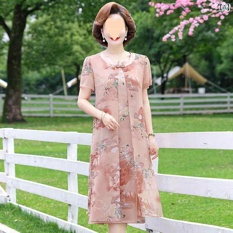 夏用 中高年 女性 チャイナドレス ワンピース ゆったり 膝下丈 お腹カバー 気品 ファッション 普段使い 軽量 綿素材 ビッグシルエット