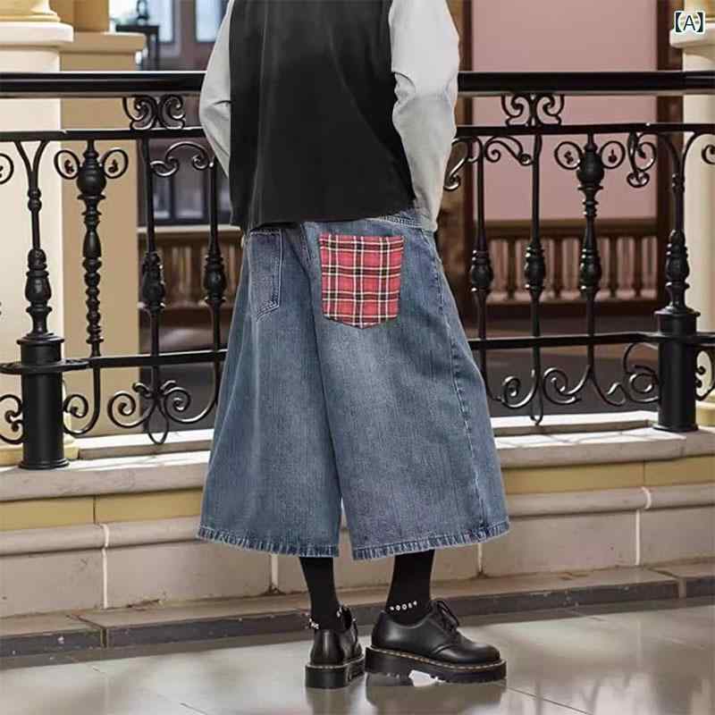 レディース デニムパンツ 夏 七分丈 レトロ アメリカンスタイル ワイドレッグ ルーズ ストレート 水洗い加工 プラスサイズ 低身長対応 カジュアル 普段使い コットン混 ゆったりシルエット