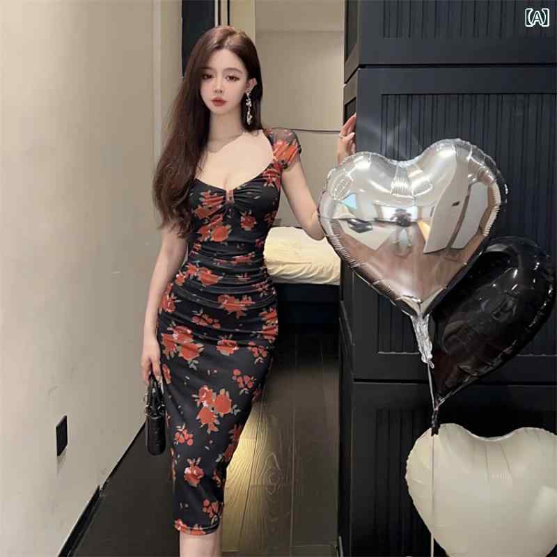 レディース ワンピース Vネック ローズプリント レース ボディコン ペンシルスカート ヒップハッグ 夏 エレガント セクシー ファッション 軽量 伸縮性 4,469円