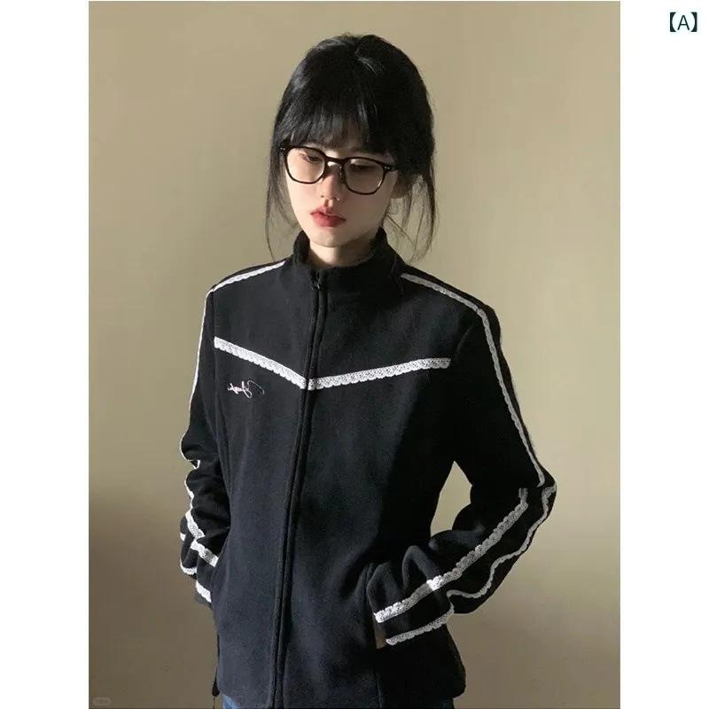 カーディガン 女性用 リボン 切り替え バレエ レース フリル ショート丈 スポーツ ジャケット スタンドカラー 軽量 伸縮性 普段使い トップス