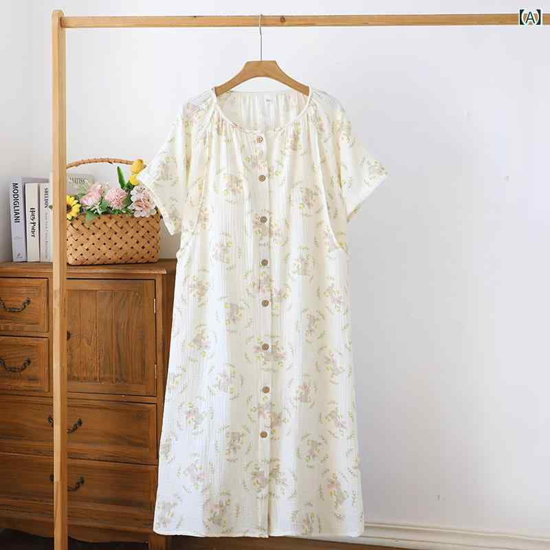 妊婦服 夏用 綿100% ガーゼ 短袖 授乳対応 寝間着 ワンピース 待産スカート 産後服 通気性 軽量 柔らかい素材