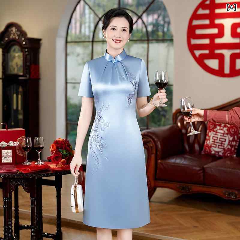 レディース チャイナドレス 春夏 型 母親用 結婚式 宴会 パーティー 礼服 若々しい スタイル 女性 エレガント デザイン