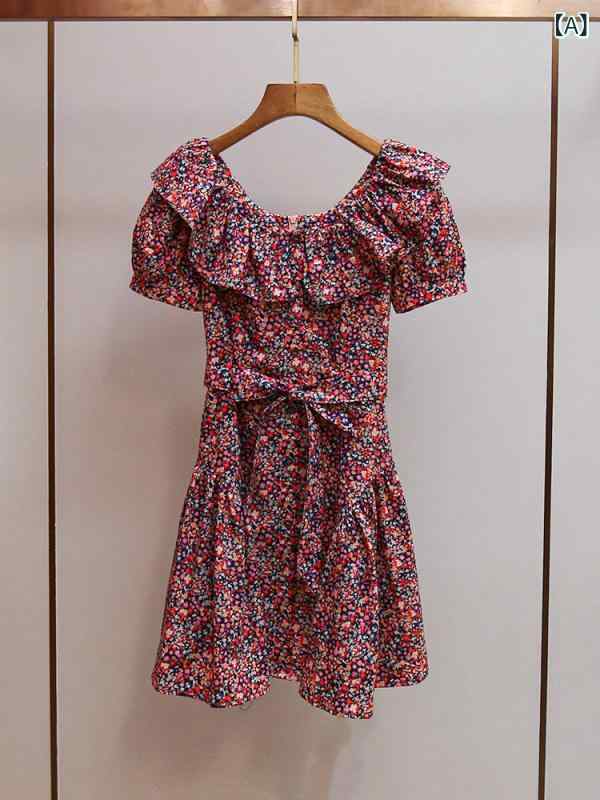 レディース 夏 衣装 愛くるしげ レトロ フラウンス 真四角のど首 紐 A生産ライン 細押し出し 花柄 お召しもの 口さかしい 刷り上げる 通い 普段使い走り ビッグ影ぼうし