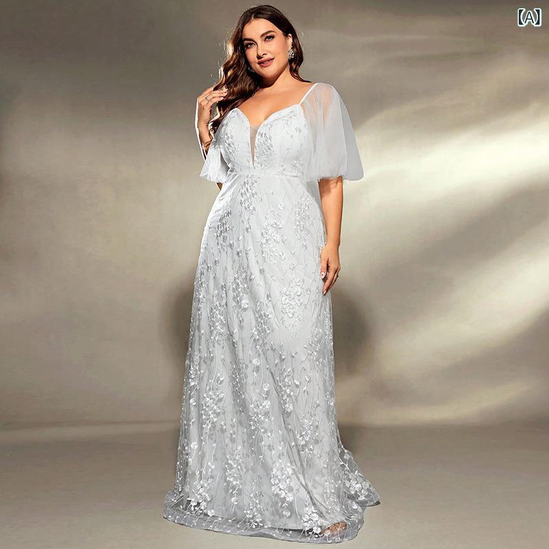 レディース イブニングドレス ロング丈 レース ディープVネック セクシー エレガント フォーマル パーティー 結婚式 ブライドメイド ドレス｜LAONsChoice