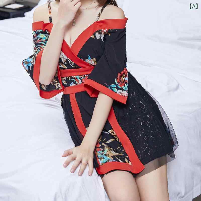 レディース セクシー 和服 ワンピース 低胸 ストラップ デザイン 魅惑的 スタイル コスチューム ユニフォーム