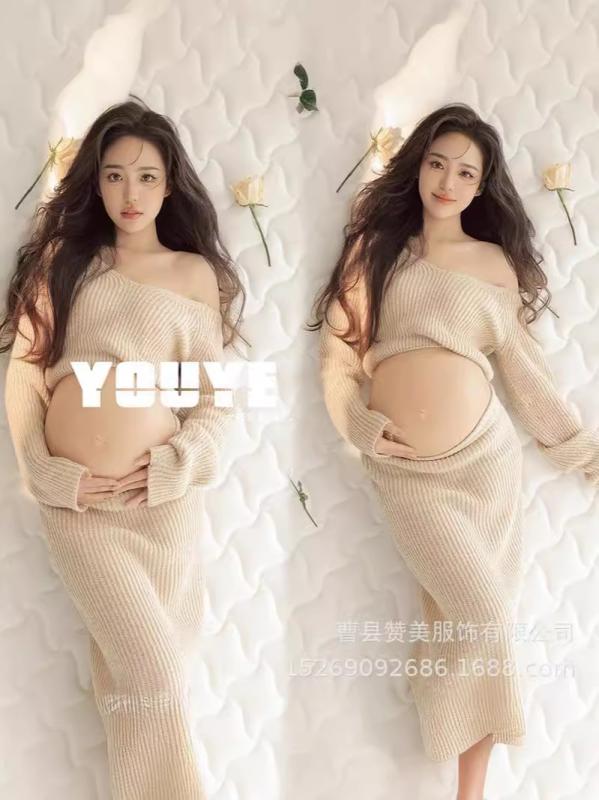 妊婦服 マタニティ 撮影服 夏用 爽やか スイート フェミニン スタイル 大きなお腹 写真 ベリーフォト 軽量 コットン 素材 ゆったり シルエット ピンク系 カラー
