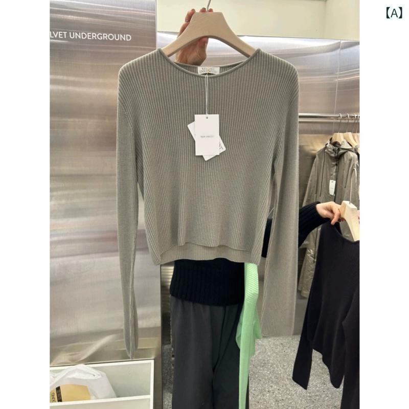 レディース ニット トップス ベルベット 素材 ラウンドネック ゆったり シルエット インナー 用 春夏 軽量 伸縮性 吸湿速乾 部屋着 普段使い