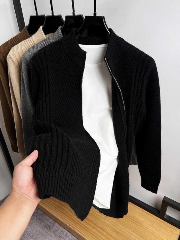 メンズ ニット セーター カーディガン 秋冬 厚手 アウター スタンドカラー ジャケット ショール 無地 保温 レイヤリング ゆったり トップス