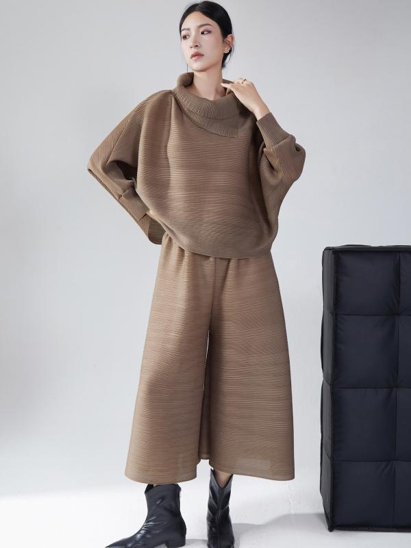 レディース 秋 ゆったり バットスリーブ トップス 大きめ ワイドレッグパンツ 高級感 セット コットン混 ストレッチ 快適 着回し コーディネート