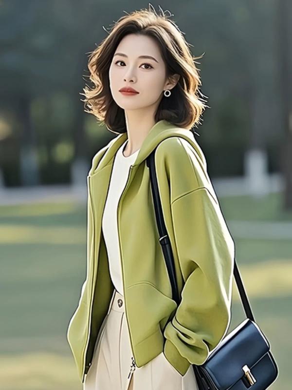 レディース グリーン フード 付き スウェット パーカー 春 韓国 カジュアル 普段使い 軽量 ストレッチ フレッシュ スタイル