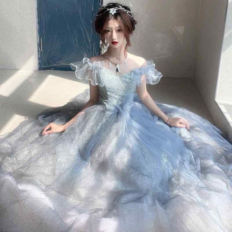夕まぐれお召しもの レディース 青 ロングお召しもの 春 フレンチ表現スタイル 妃殿下 今めかしい 小母さん 成年者式用 雅びやか フォーマル 今めかしい ローマン的 膝下丈 酉の方角目じるし パステル色の青色 寄りあい針路 通い以外 普段使い以外