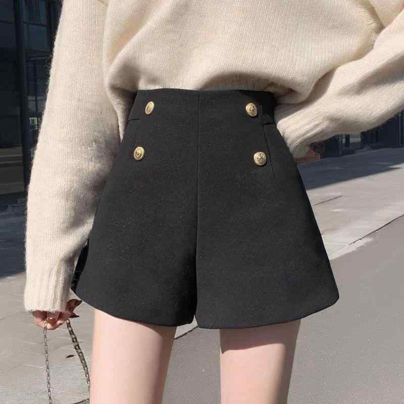 ショートパンツ 女性用 厚手 ブラック スーツ 秋冬 高腰 ワイドレッグ Aライン スリム効果 カジュアル 通勤 普段使い