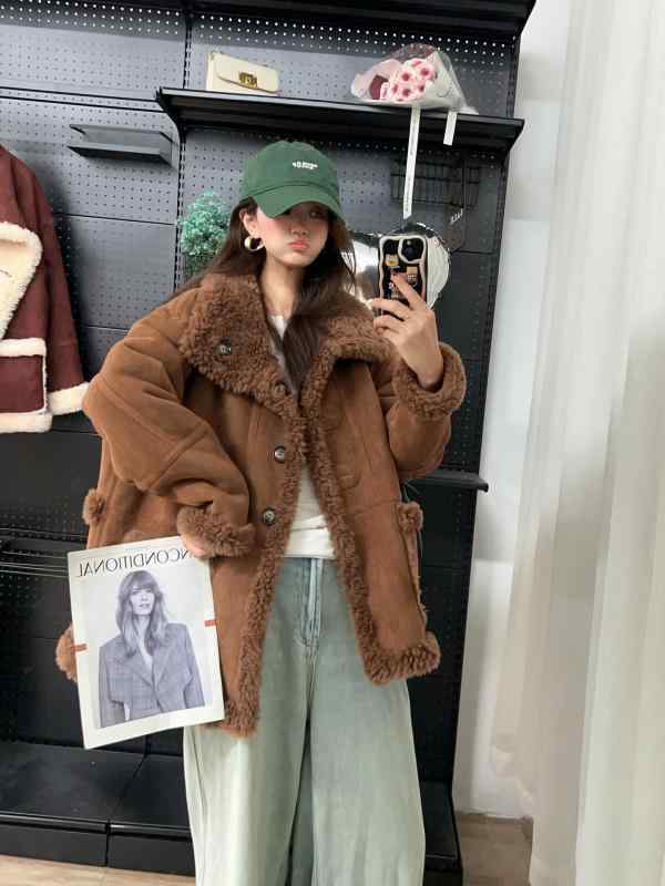 レディース コート 韓国 両面着用 秋冬 ラムファー ラムウール 皮毛一体 暖か 柔らかい 軽量 ロング丈 通勤用 普段使い スタイリッシュ ｜LAONsChoice