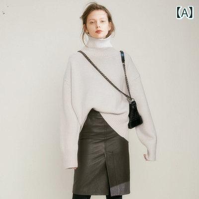 編み物スウェーター レディース ハイネック 羊毛 朦々たる ゆったり 秋冬 ティーシャツ 伸び伸びする表現スタイル 生あたたかい 肌付き トップス