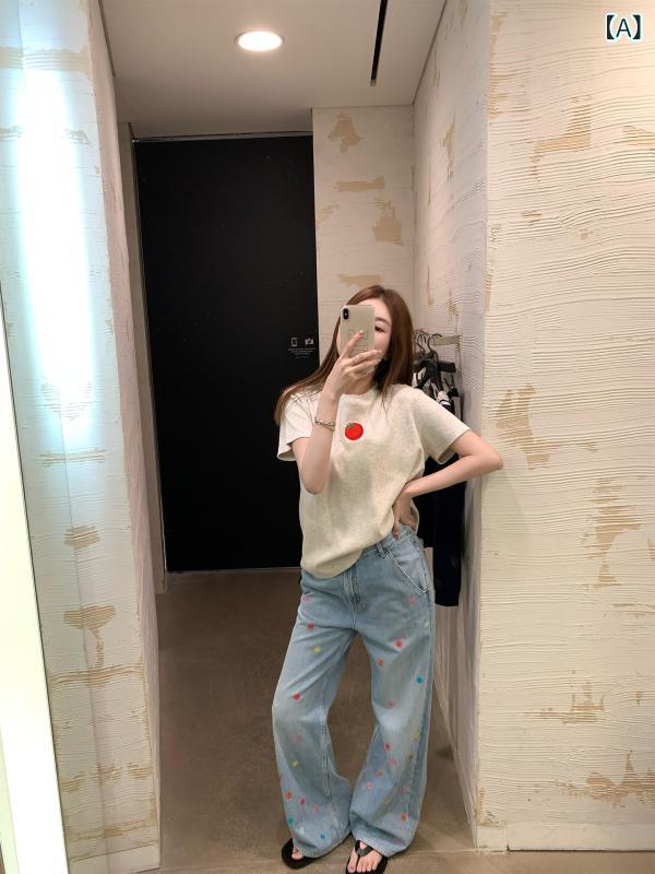 ボトムス レディース 夏用 点点柄 ジーンズ ズボン下 お手手御手伝いさん ビーズ MIDI スコート 心地よい 普段使い走り アウトドア 綿織物 軽さ 通気性 伸縮性 吸湿速乾 膝丈