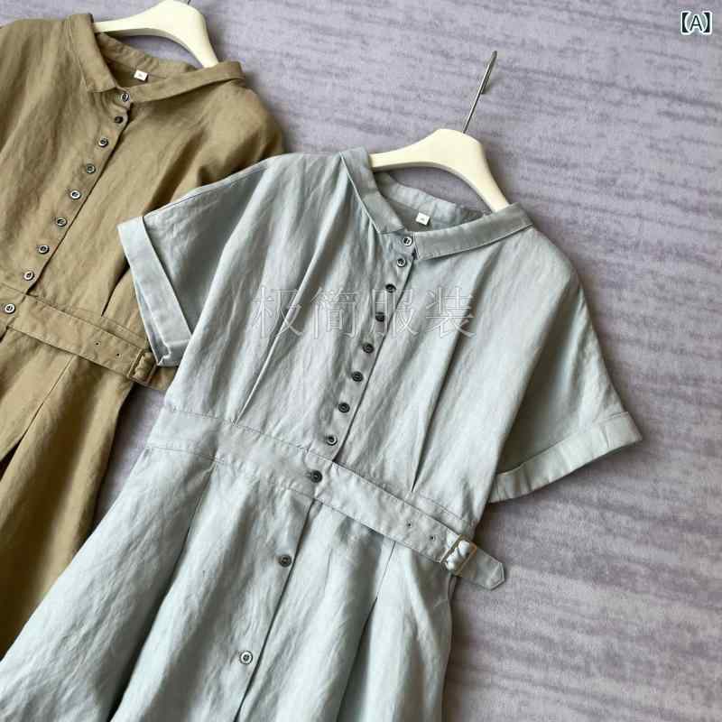 衣装 レディース 夏 中長丈 レトロ 立体襟 多名取り草 理性的 ひな型 軽さ リネン 原材料 吸湿速乾 今めかしい 表現スタイル 通い 普段使い走り 黒いこと ベージュ サクラ色 色つや上がり下がり
