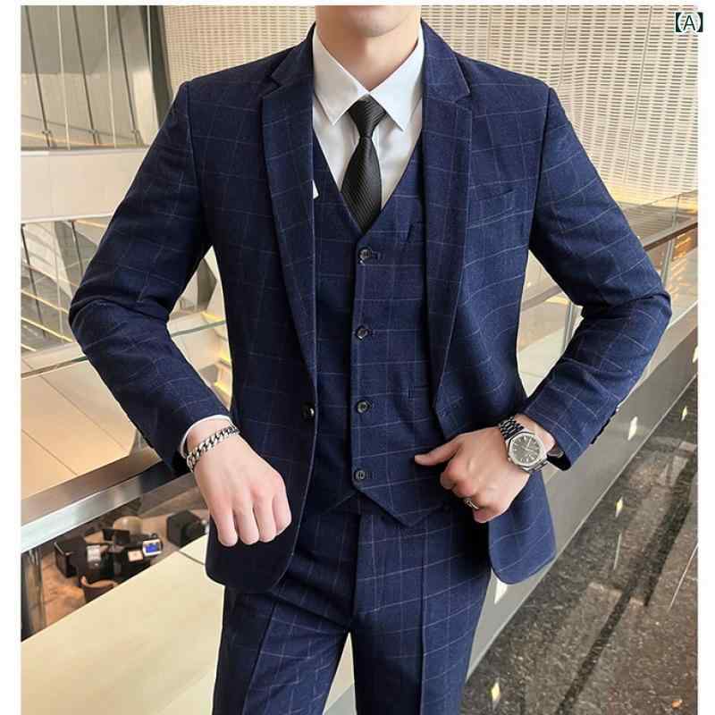 メンズスーツ 結婚式用 新郎 スリムフィット 高級感 スタイリッシュ ビジネスカジュアル 3ピースセット フォーマルウェア テーラードジャケット トラウザーズ ベスト セットアップ 洗練 快適素材|LAONsChoice