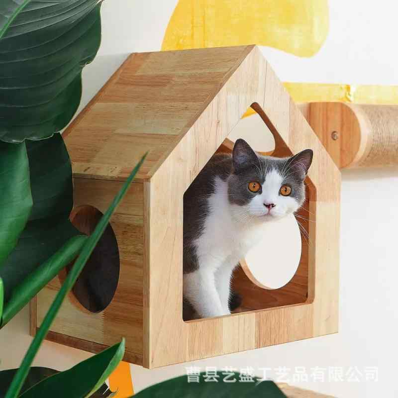 猫ハウス 木製 壁掛け 小木屋 家型 ペットベッド 家庭用 猫の巣 休息スペース 爪とぎ対応 耐久性 通年使用｜LAONsChoice 69,828円