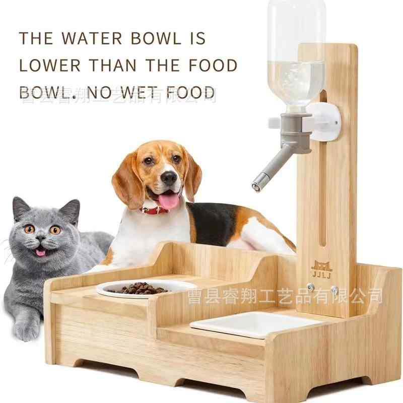 木製 ペット 給餌ステーション 中小型犬 猫用 室内 セット 木 フレーム セラミック ボウル 水飲み 食器 陶器 耐久 安定 衛生 清掃簡単 滑り止め ｜LAONsChoice
