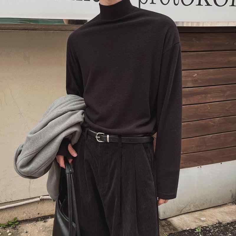 Tシャツ メンズ 秋冬 長袖 半高領 無地 綿 インナー トップス 高級感 コーディネートしやすい 暖か レイヤリング ベースレイヤー 日常使い 伸縮性 快適 シンプル スタイリッシュ｜LAONsChoice