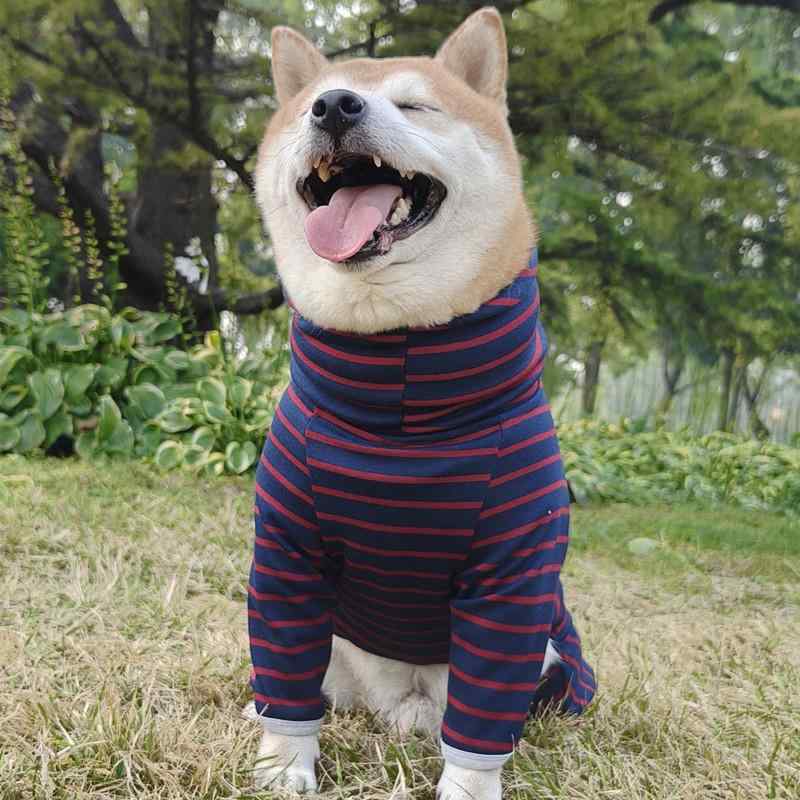 犬服 中大型犬 秋冬 厚手 フリース 保温 防寒 四つ脚 ストライプ ボーダー 暖かい ゆったり 大きいサイズ 体型カバー 軽量 伸縮 再生繊維 高級感 普段使い アウトドア 散歩用 部屋着 防水 撥水 吸湿速乾 メッシュ 快適 柔らか フィット感｜LAONsChoice