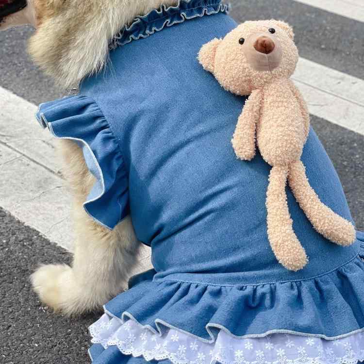 犬服 スコート 熊柄 ジーンズ 愛玩動物御召しもの 小型犬 中型犬 大型犬 体型取りまかなう ゆったり大きさ ほっつき歩く用 日常用 室内用 出で立つ用 軽さ 伸縮性 好いたらしい原料品 綿織物 デニム 今めかしい 愛くるしいひな形 フラウンス スピード競技 隠し 三尺帯 バックル 御前上等感
