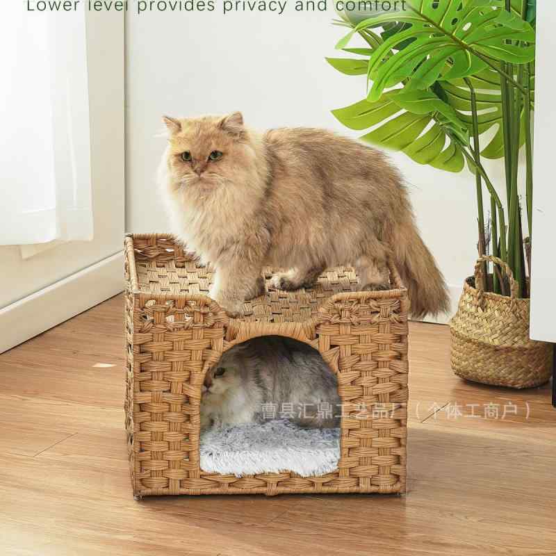 猫住み家 愛玩動物寝台 犬猫兼用 手編み ラタン 藤  籐  立ち会い場置き 部屋の入り口付き添い人 提げ篭 創作的 ひな形 リビング 室内装飾 気どらずに原料品 合い 通気性 耐久性 愛玩動物装置 置き型 納める型 猫 屋 犬 屋 手作り 生まれながら 籐製