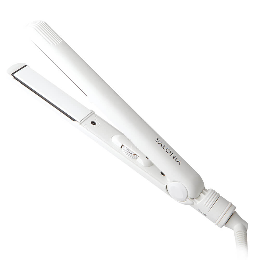 数量限定】 SALONIA サロニア コテ ストレートヘアアイロン 35mm SL-004SW ホワイト<BR>マイナスイオン MAX230℃  プロ仕様 海外対応<BR>ポーチ付き ギフト プレゼント 家族 女性 男性 メンズ