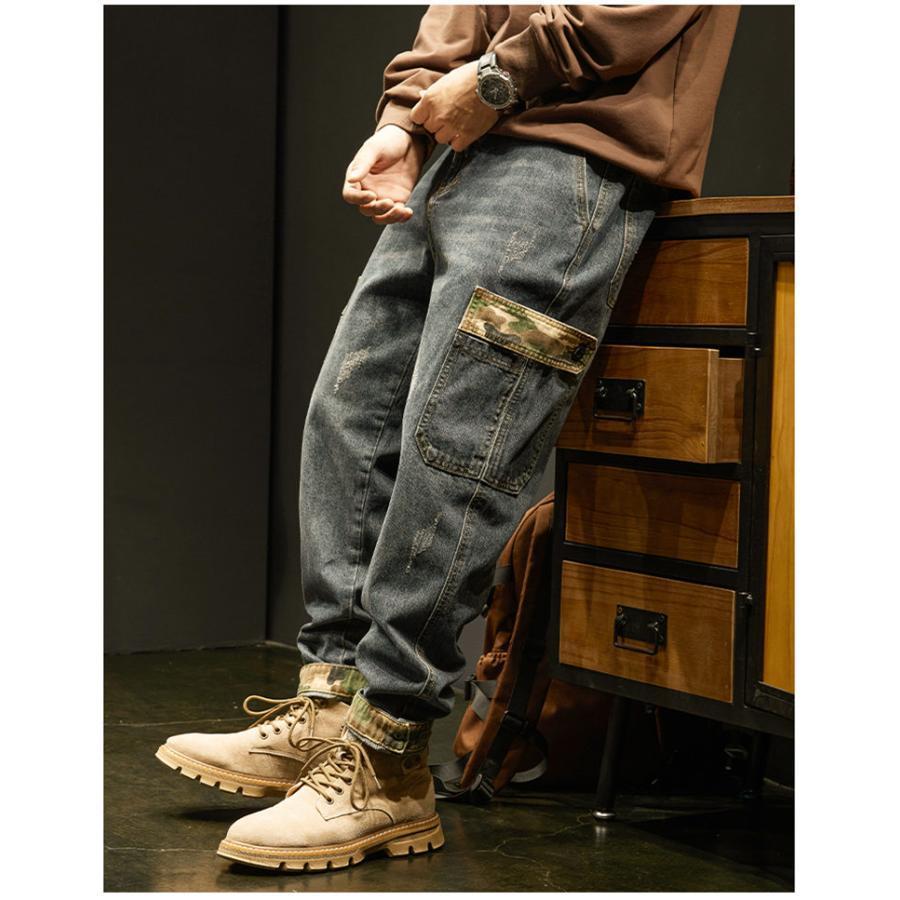 極太 デニム ジーンズ パンツ メンズ ルーズフィット B系 裏起毛 ヒップホップ ワイドパンツ HIPHOP バギーパンツ ロング 大きいサイズ