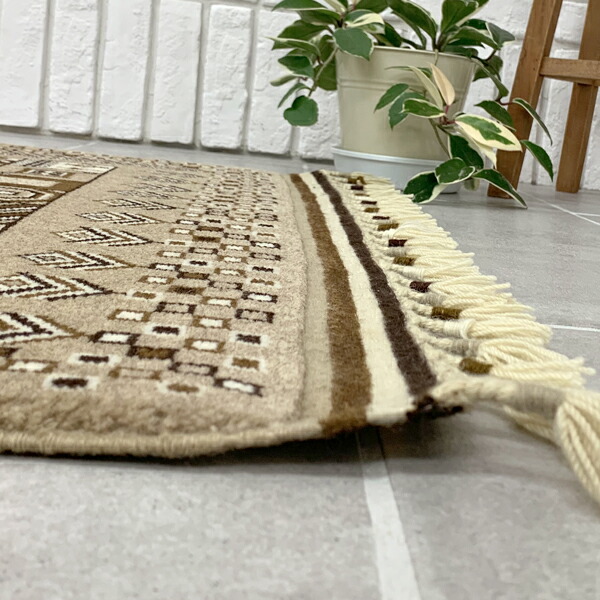 送料無料 ハンドメイド絨毯 インド Sal 86cmx124cm ベージュ パッチワーク ラグ カーペット マット 絨毯 ウール100 高品質 おしゃれ 玄関マット シャル Bla Org Bw